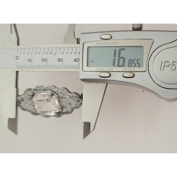 Silver Tone Rhodium Plated Art Deco Clear Rhinestone Filigree Brooch Pin E199 - Picture 7 of 9